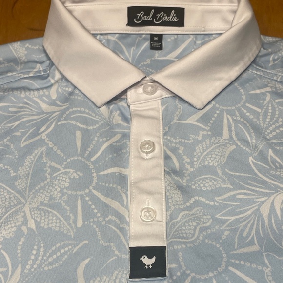 Bad Birdie Golf Polo Tropical Leaf Print Size Medium Color Light Blue - Picture 1 of 16
